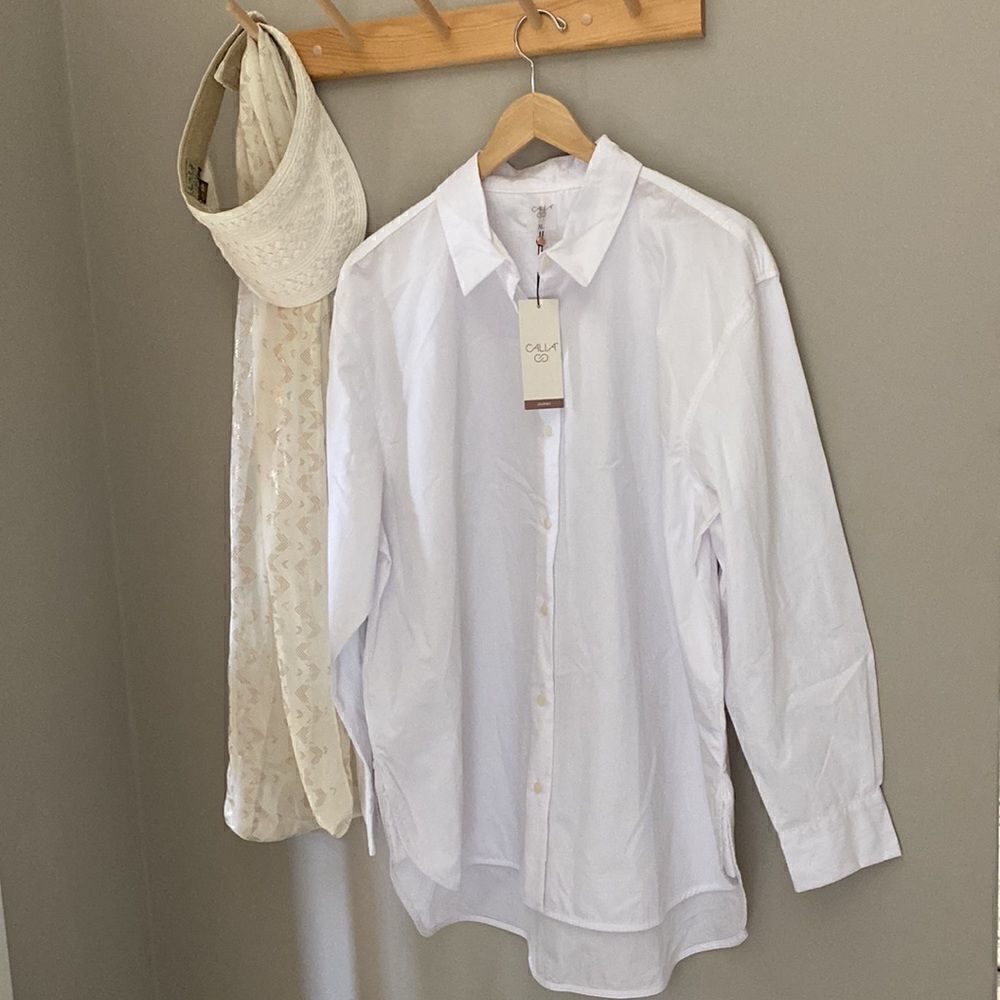 CALIA White Collared Oversized Drop Bottom Shirt/Top